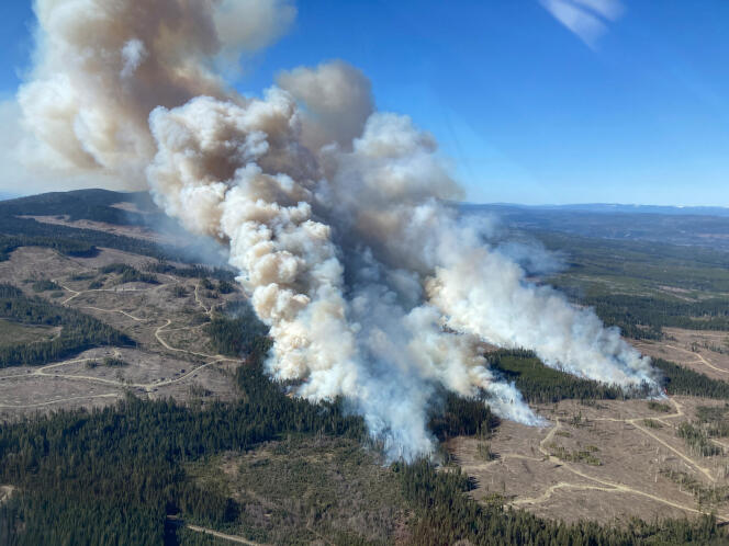 الدخان يتصاعد من حرائق غابات بورغيس كريك في كولومبيا البريطانية، كندا، في صورة تم نشرها في 20 أبريل 2024.
